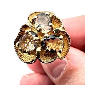 Estate HUGE Smoky Topaz Gold Over Sterling Silver 925 Ring Size 5 Vintage